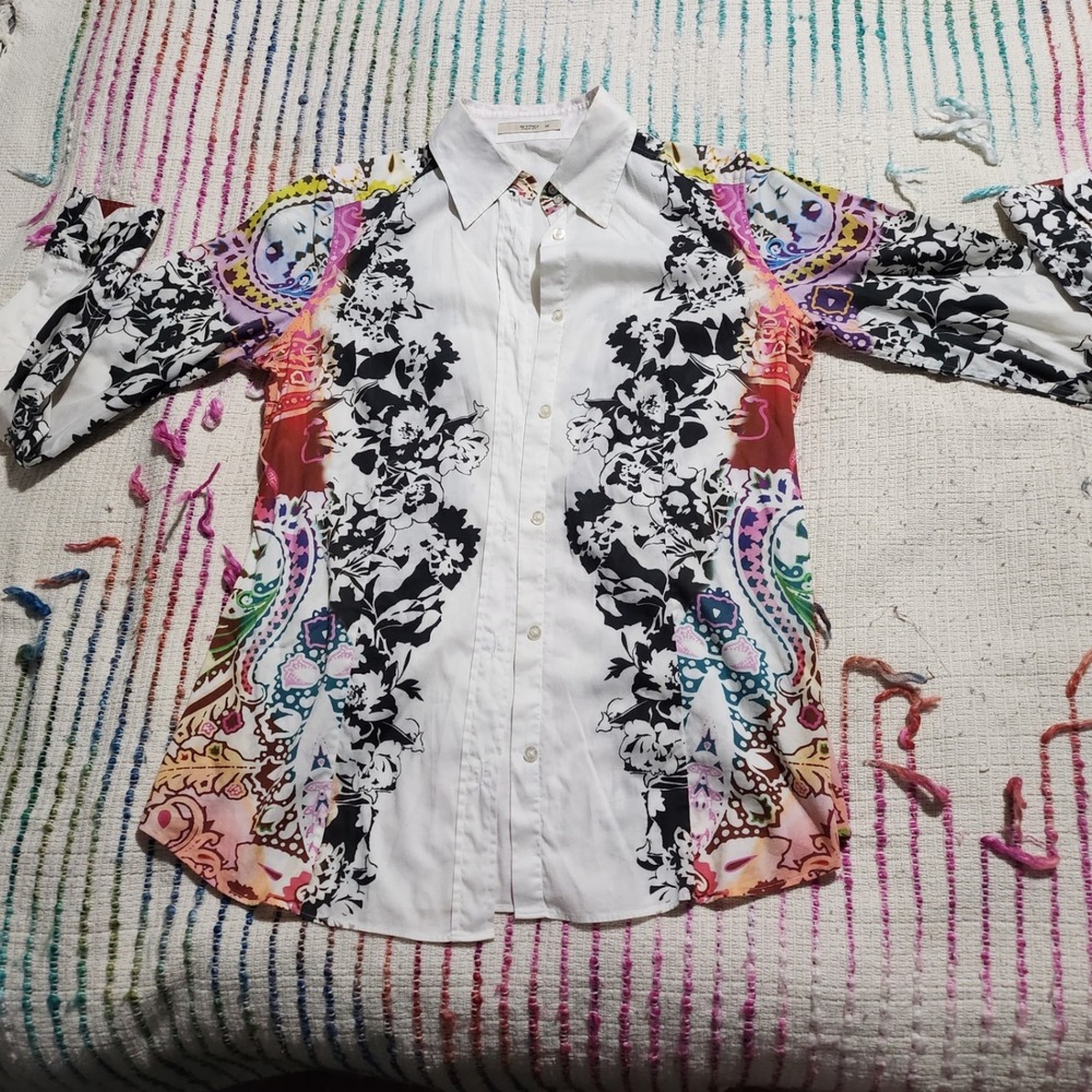 Etro Milano Women 44 Floral Paisley Button Down Shirt Long Sleeve Blouse Italy